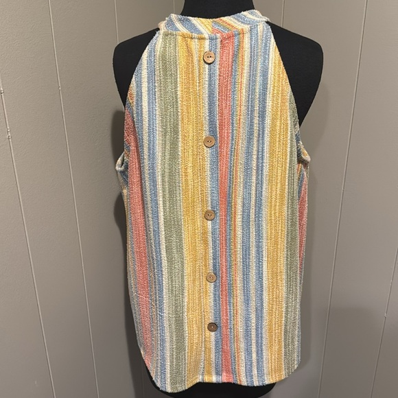 Anthropologie (W5) muted stripe nubby tweed button back halter top. XL. - Picture 3 of 5